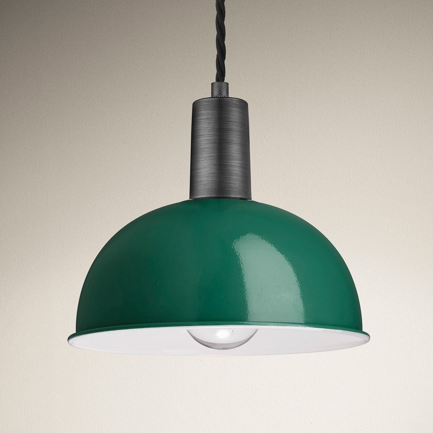 Dark Green Sleek Dome Pendant in 8 Inch  with Pewter Holder Product Code - SL-DP8-DG-PH