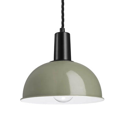 Sage Green Sleek Dome Pendant 8 Inch with Black Holder - Product Code  SL-DP8-SG-BKH