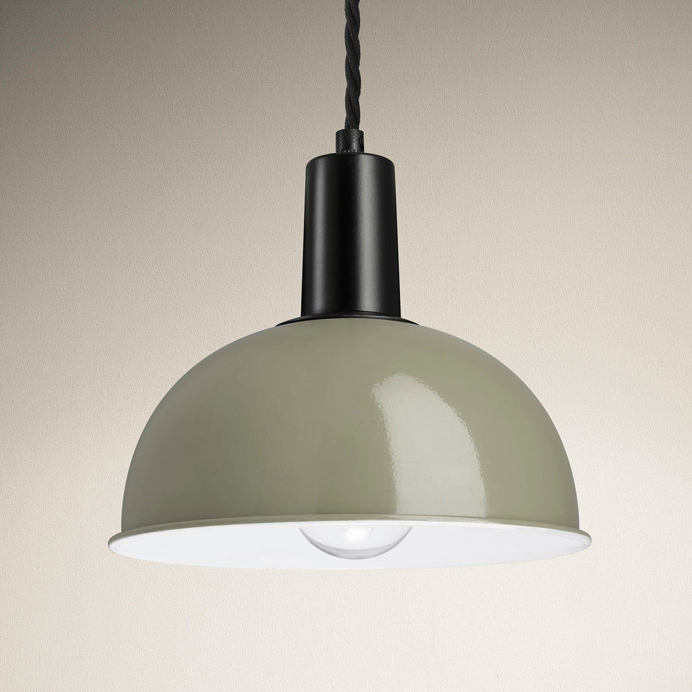 Sage Green Sleek Dome Pendant 8 Inch with Black Holder - Product Code  SL-DP8-SG-BKH