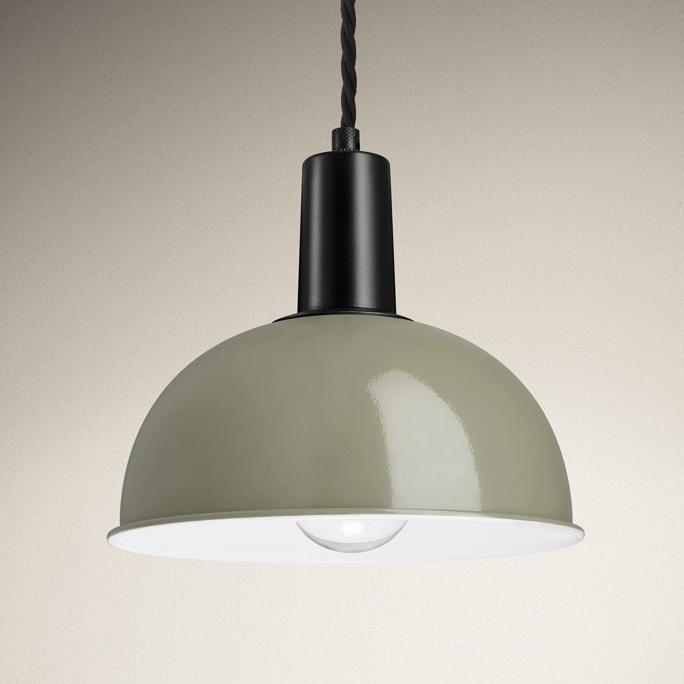 Sage Green Sleek Dome Pendant 8 Inch with Black Holder - Product Code  SL-DP8-SG-BKH