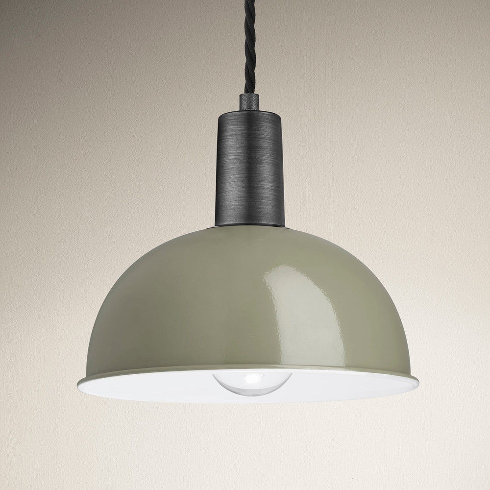 Sage Green Sleek Dome Pendant 8 Inch with Pewter Holder - Product Code  SL-DP8-SG-PH