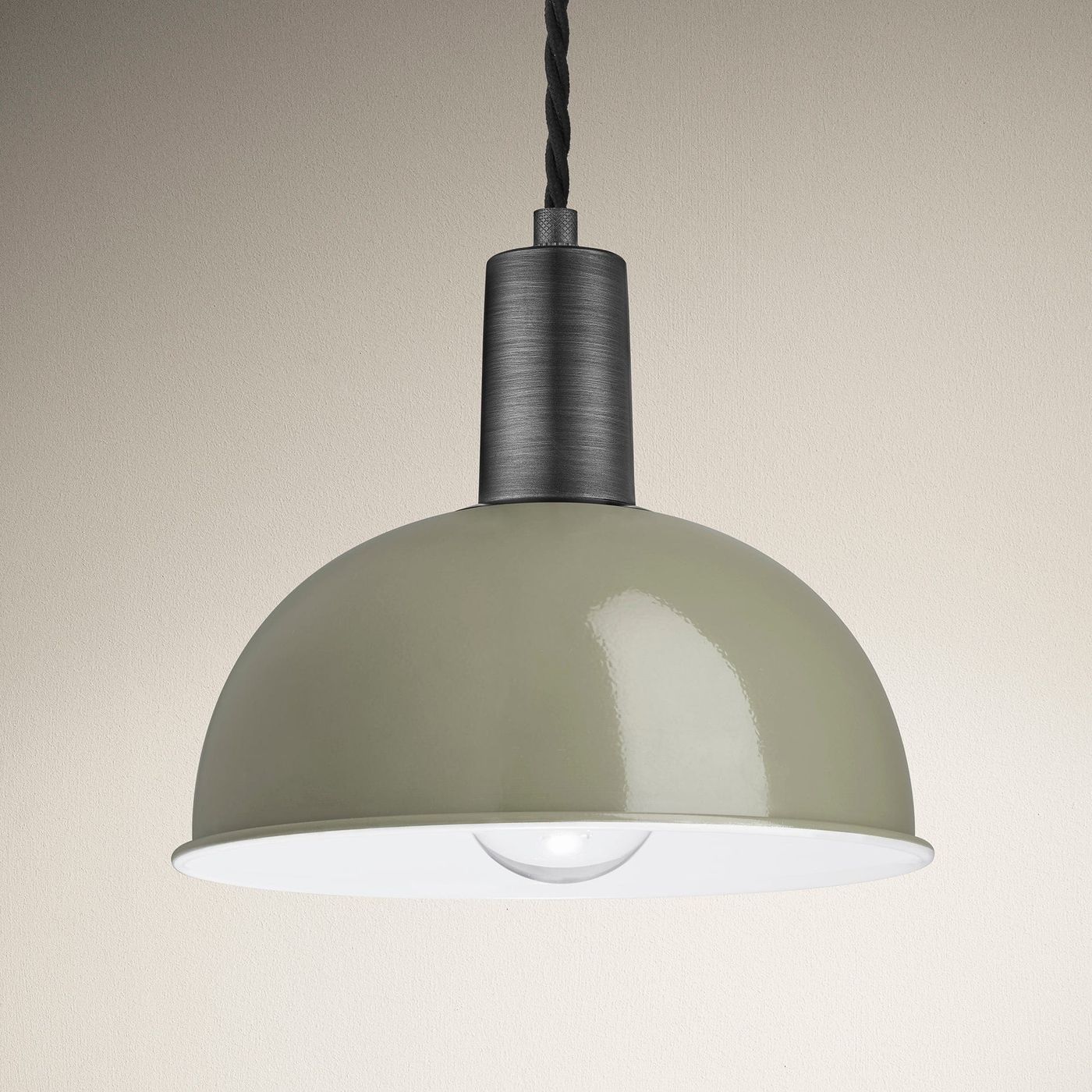 Sage Green Sleek Dome Pendant 8 Inch with Pewter Holder - Product Code  SL-DP8-SG-PH