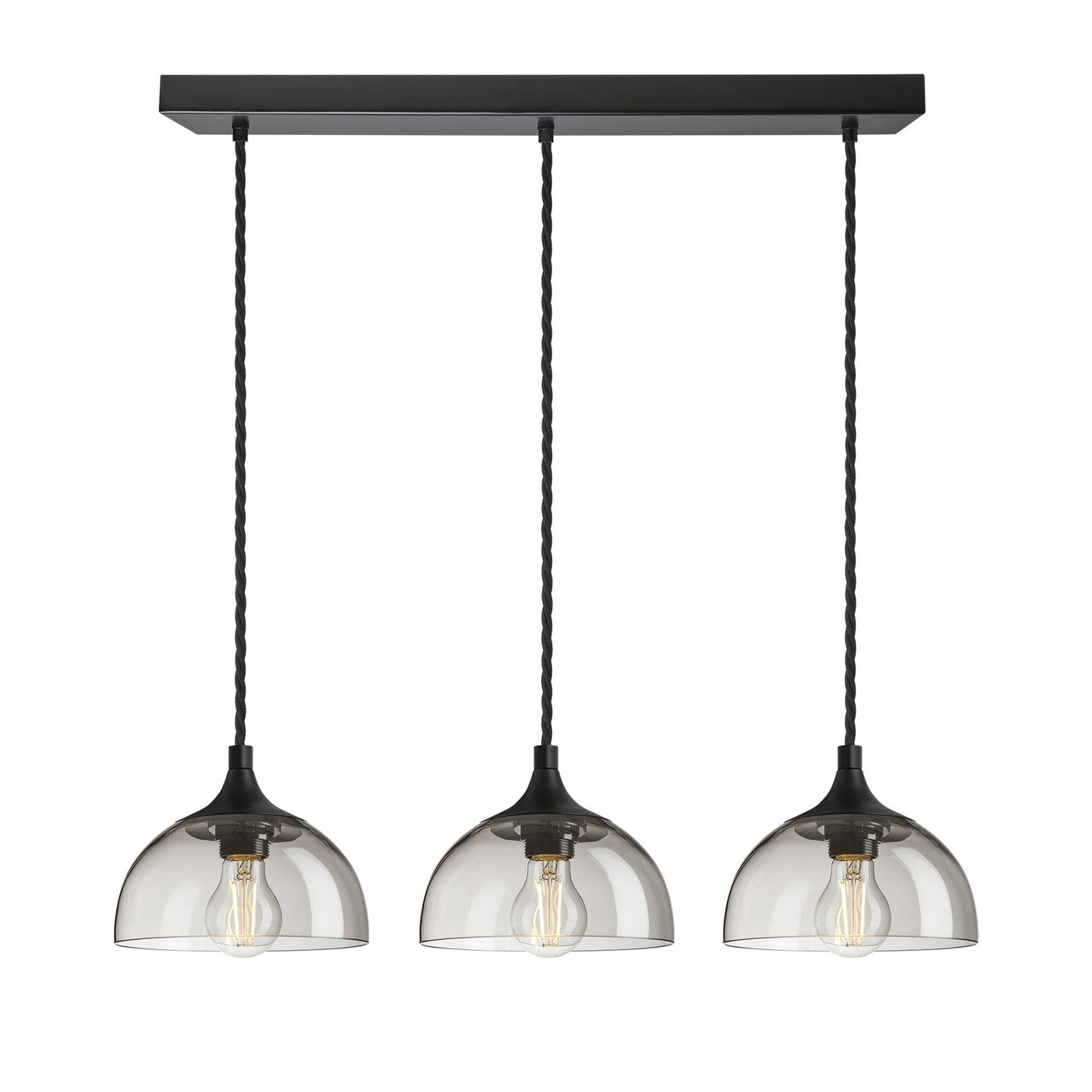 Smoked Glass Mocha with Black Holder and Rectangle Ceiling Rose Pendant Dome Chelsea Cluster Light CH-SGL-D8-3WCL-MO-BKH