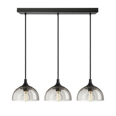 Smoked Glass Mocha with Black Holder and Rectangle Ceiling Rose Pendant Dome Chelsea Cluster Light CH-SGL-D8-3WCL-MO-BKH