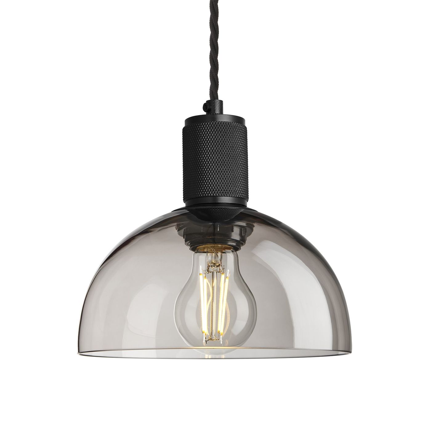 Smoked Glass Mocha with Black Holder Dome Pendant Knurled Holder KN-SGL-DP8-MO-BKH