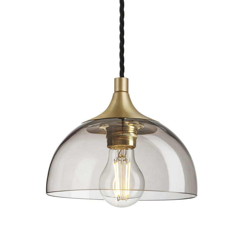 Smoked Glass Mocha with Brass Holder Chelsea Dome Pendant Light CH-SGL-DP8-MO-BH