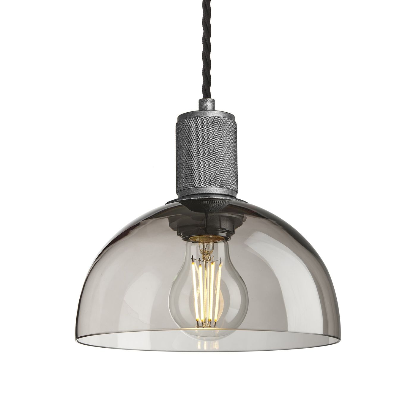 Smoked Glass Mocha with Pewter Holder Dome Pendant Knurled Holder KN-SGL-DP8-MO-PH