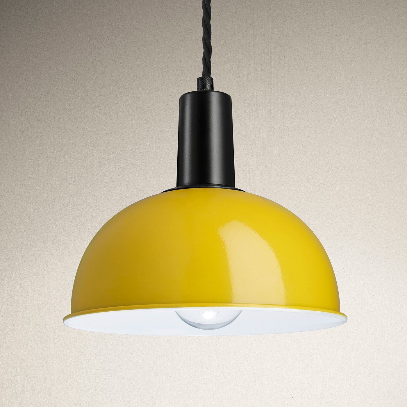 Yellow Sleek Dome Pendant 8 Inch with Black Holder - Product Code  SL-DP8-Y-BKH