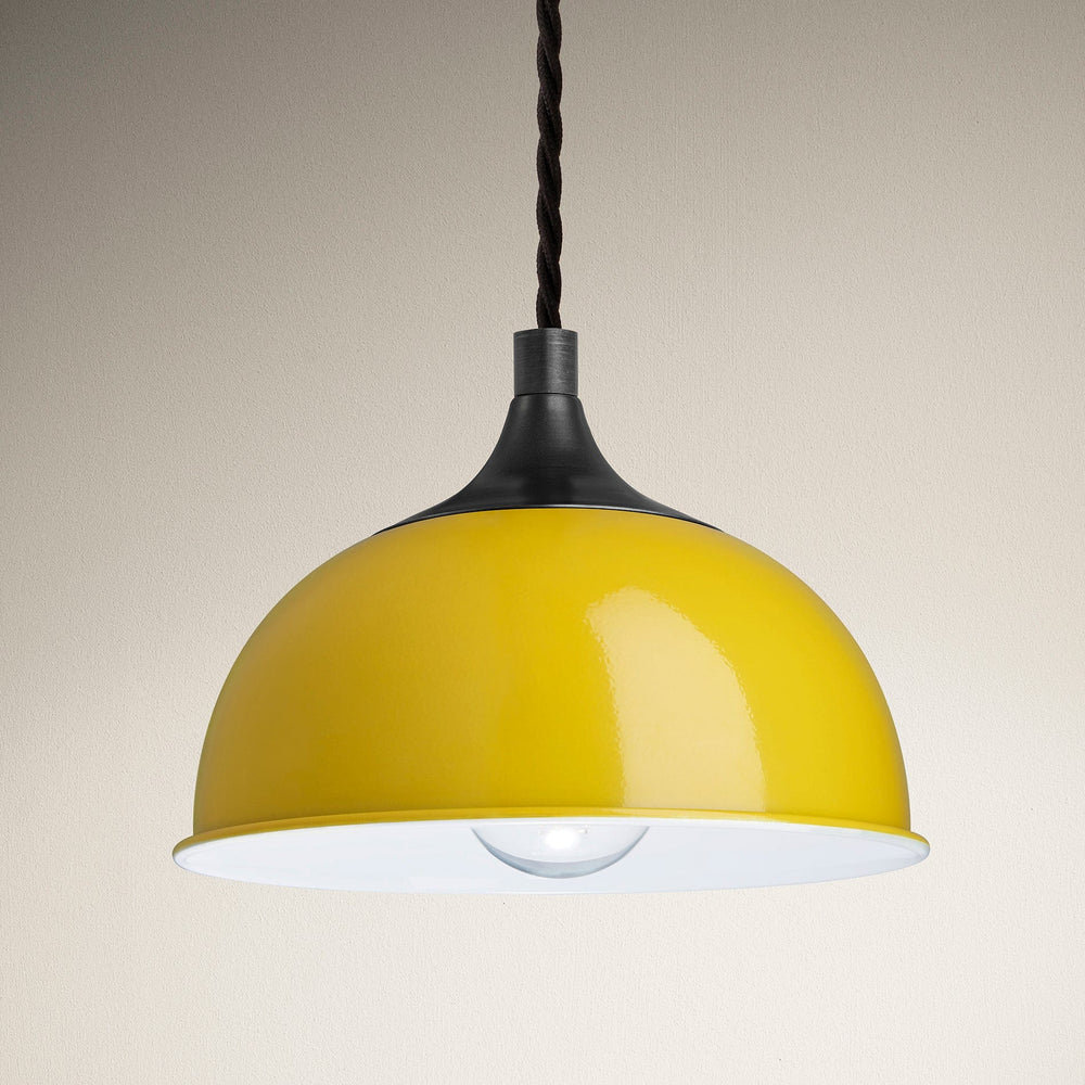 Yellow with Pewter Holder Chelsea Dome Pendant - 8 Inch - CH-DP8-Y-PH