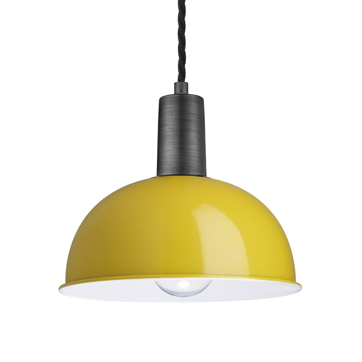 Yellow Sleek Dome Pendant 8 Inch with Pewter Holder - Product Code  SL-DP8-Y-PH