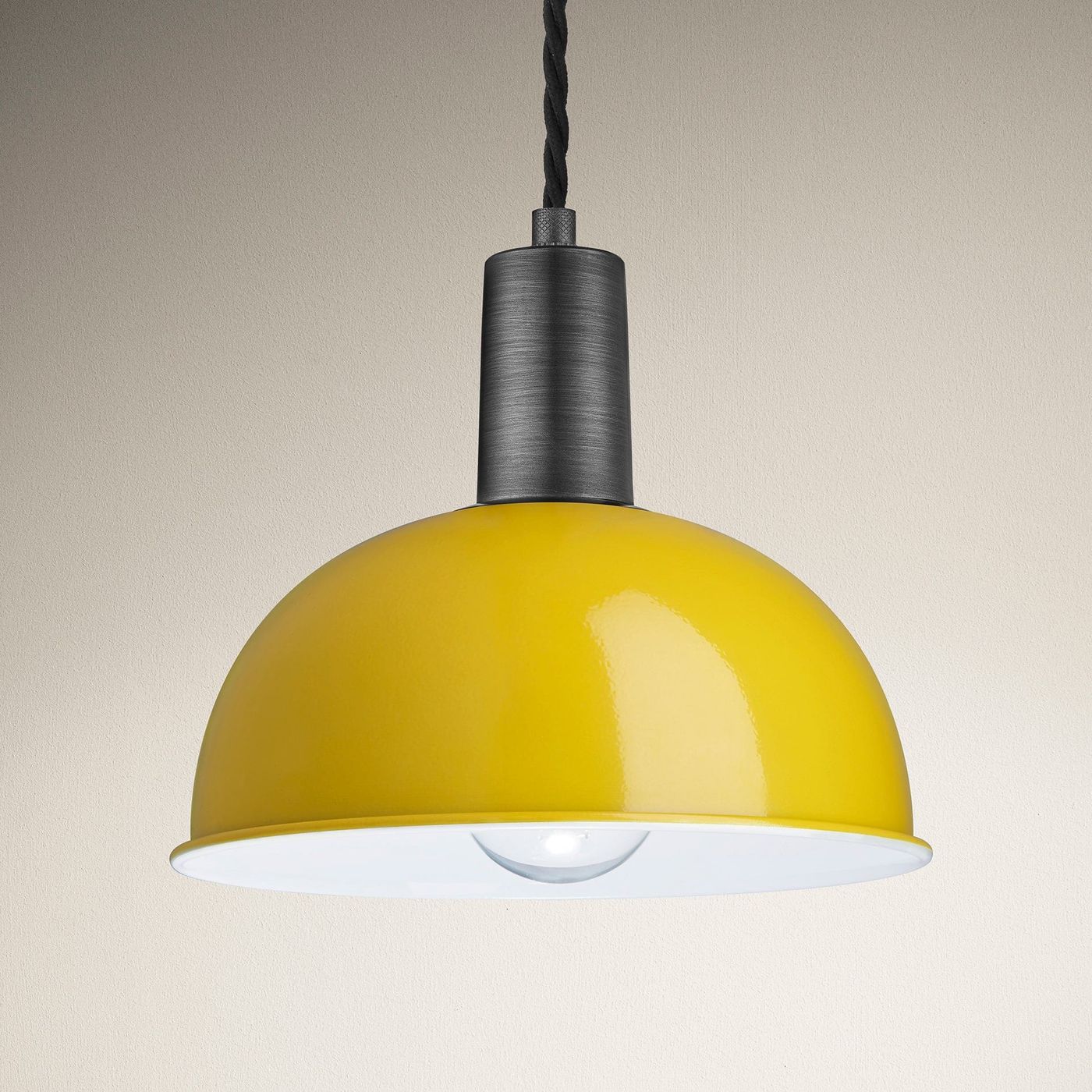 Yellow Sleek Dome Pendant 8 Inch with Pewter Holder - Product Code  SL-DP8-Y-PH