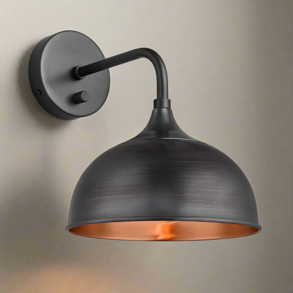 Pewter and Copper with Pewter Holder Chelsea Dome Wall Light - 8 Inch - CH-DWL8-CP-PH