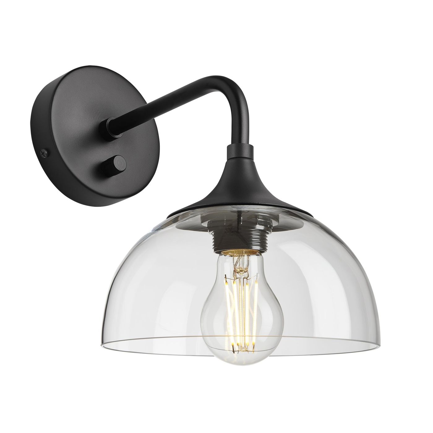 Chelsea Wall Light with Clear Glass and Black Holder, Product code is CH-GLDWL8-CL-BKH