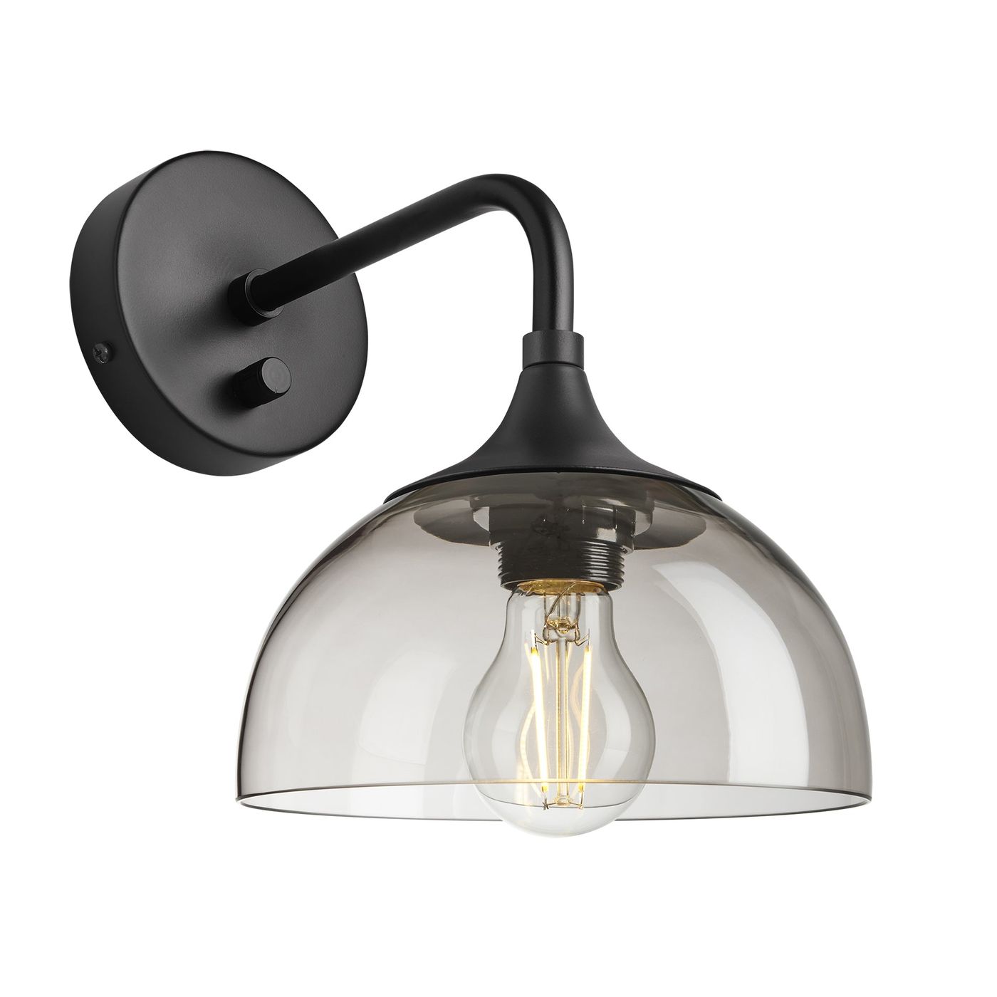 Chelsea Wall Light with Smoked Mocha Glass and a Black Holder, Product code is CH-SGL-DWL8-MO-BKH