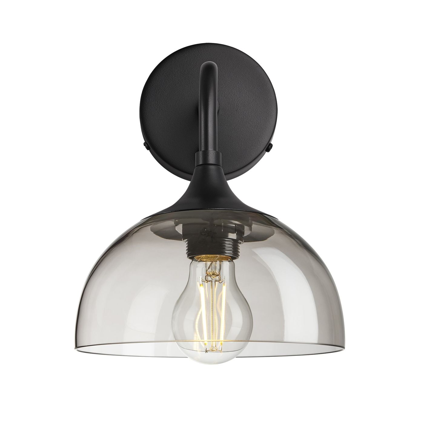 Chelsea Wall Light with Smoked Mocha Glass and a Black Holder, Product code is CH-SGL-DWL8-MO-BKH