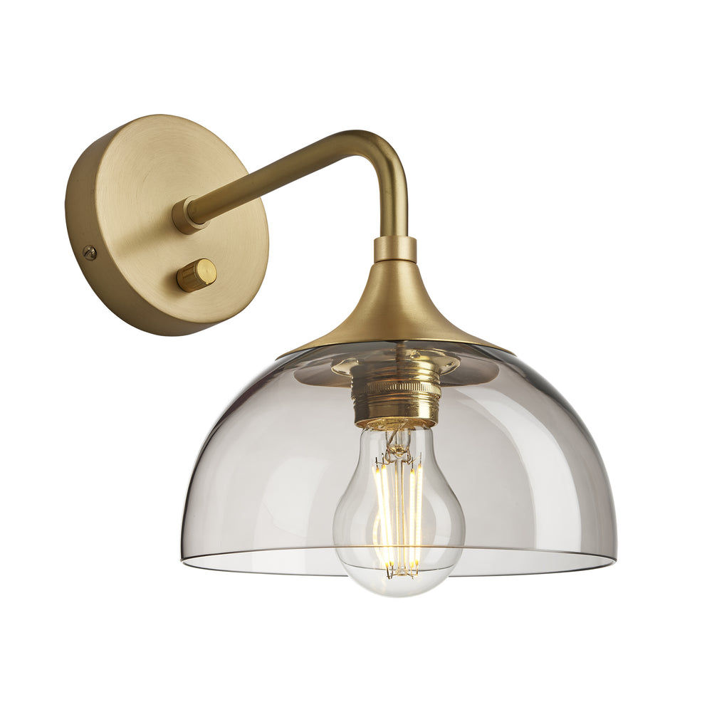 Chelsea Wall Light with Smoked Mocha Glass and a Brass Holder, Product code is CH-SGL-DWL8-MO-BH