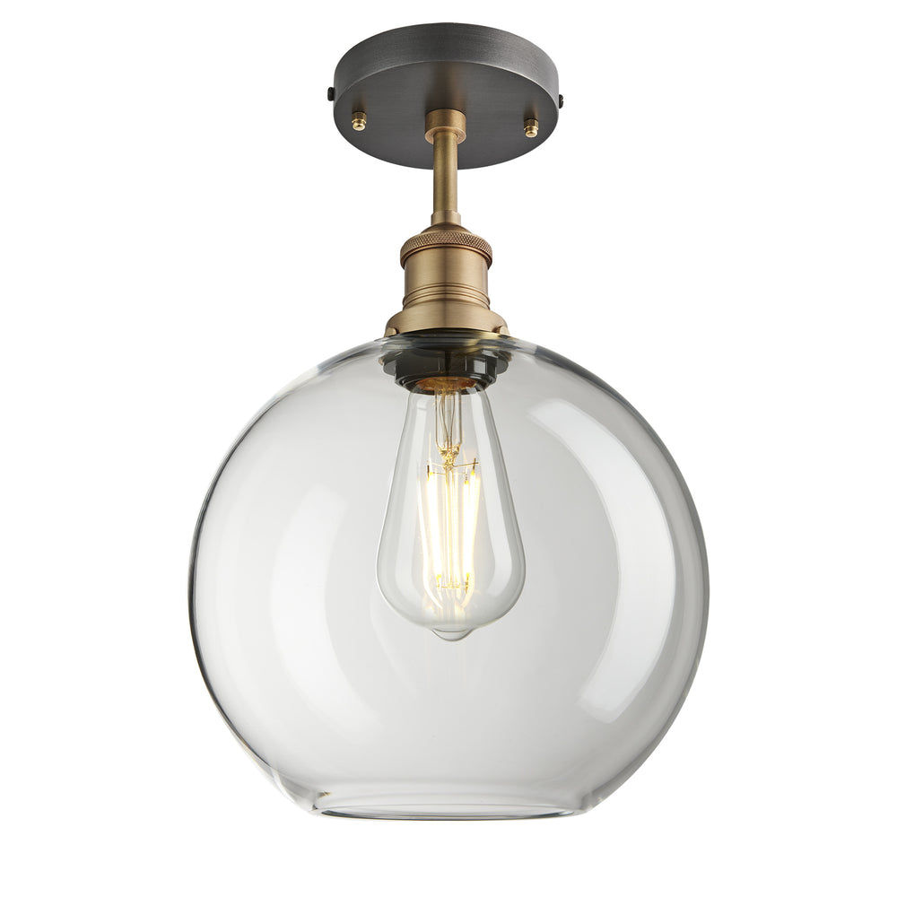 Flush_Mount_Clear_Glass_Industville_Lighting_Globe_Brass_Holder_Brooklyn_BR-GLGLFM9-CL-BH
