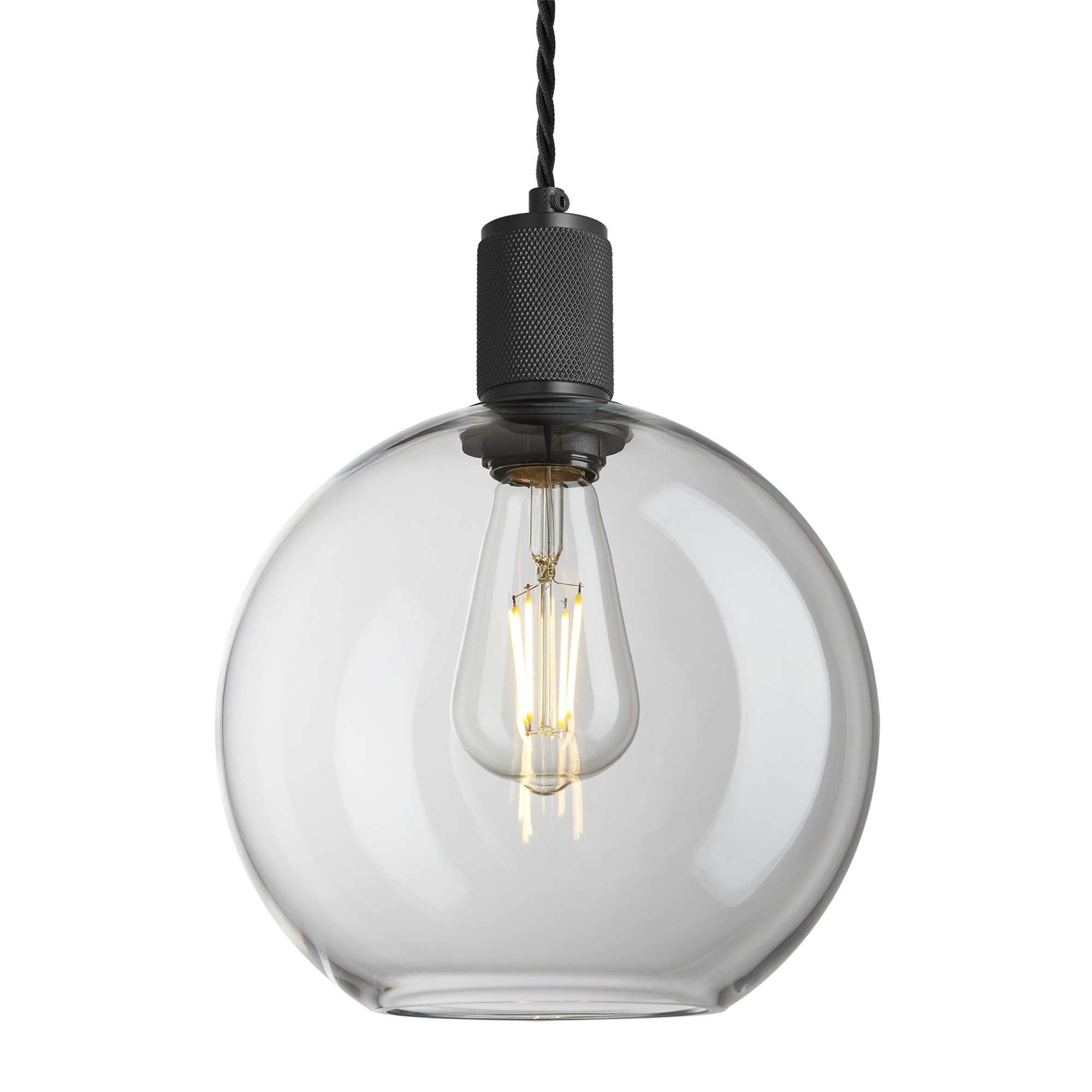 Clear Glass and Black Holder Globe Pendant Knurled Holder KN-GLGLP9-CL-BKH
