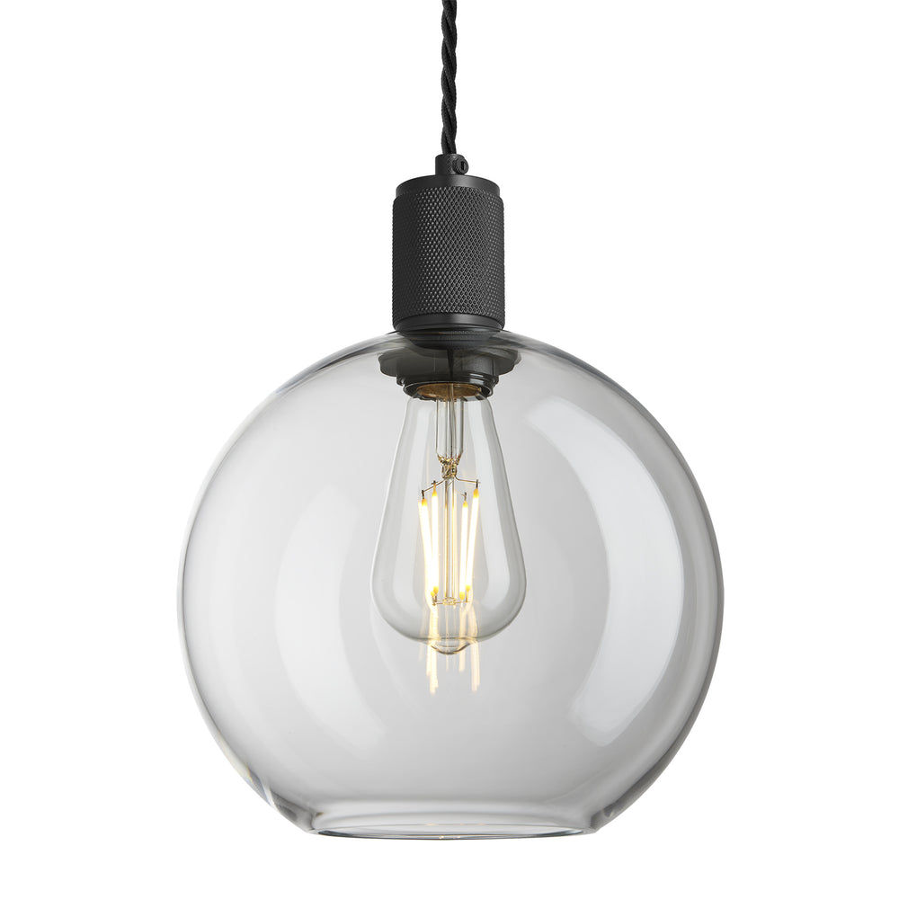 Clear Glass and Black Holder Globe Pendant Knurled Holder KN-GLGLP9-CL-BKH