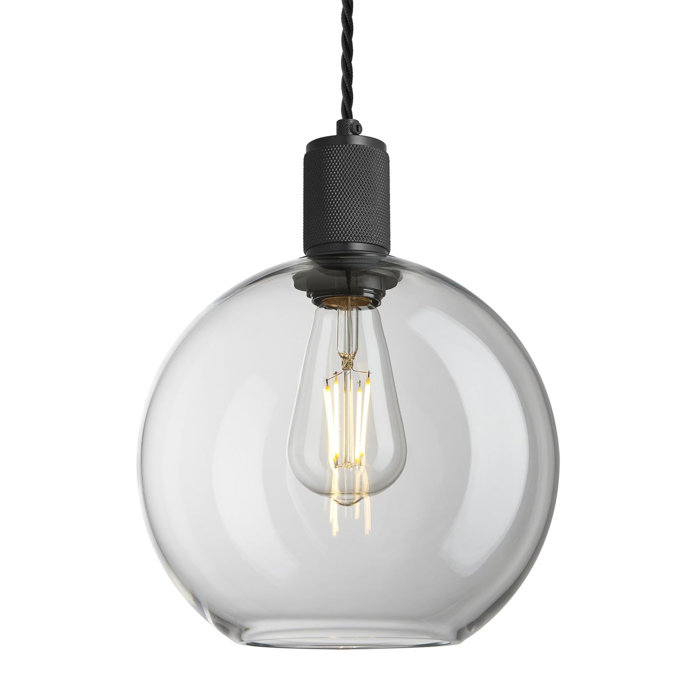 Clear Glass and Black Holder Globe Pendant Knurled Holder KN-GLGLP9-CL-BKH