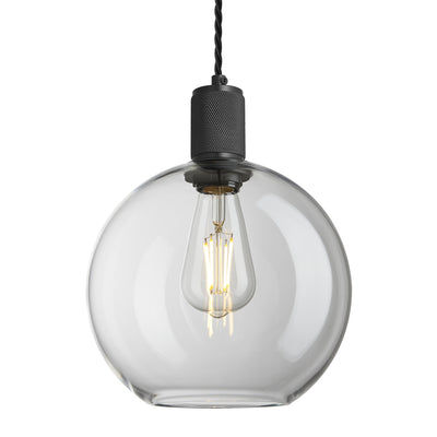 Clear Glass and Black Holder Globe Pendant Knurled Holder KN-GLGLP9-CL-BKH