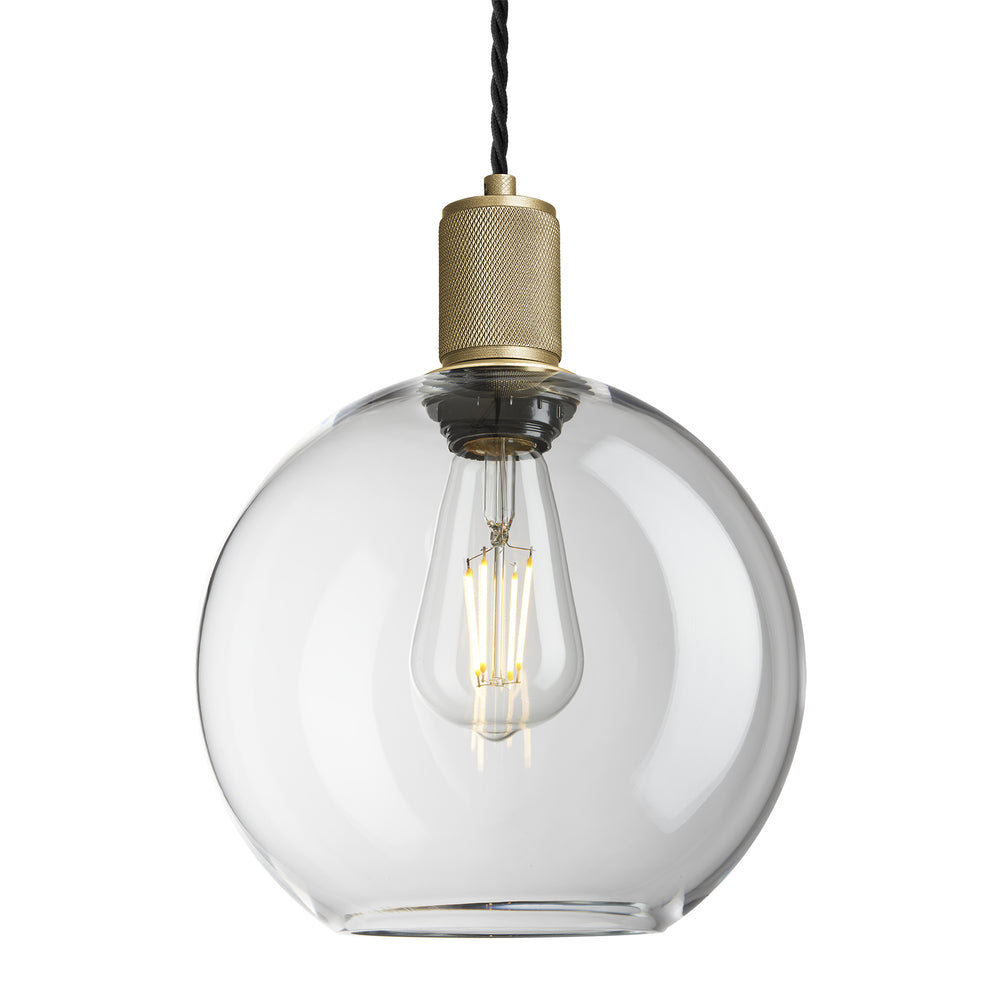 Clear Glass and Brass Holder Globe Pendant Knurled Holder KN-GLGLP9-CL-BH