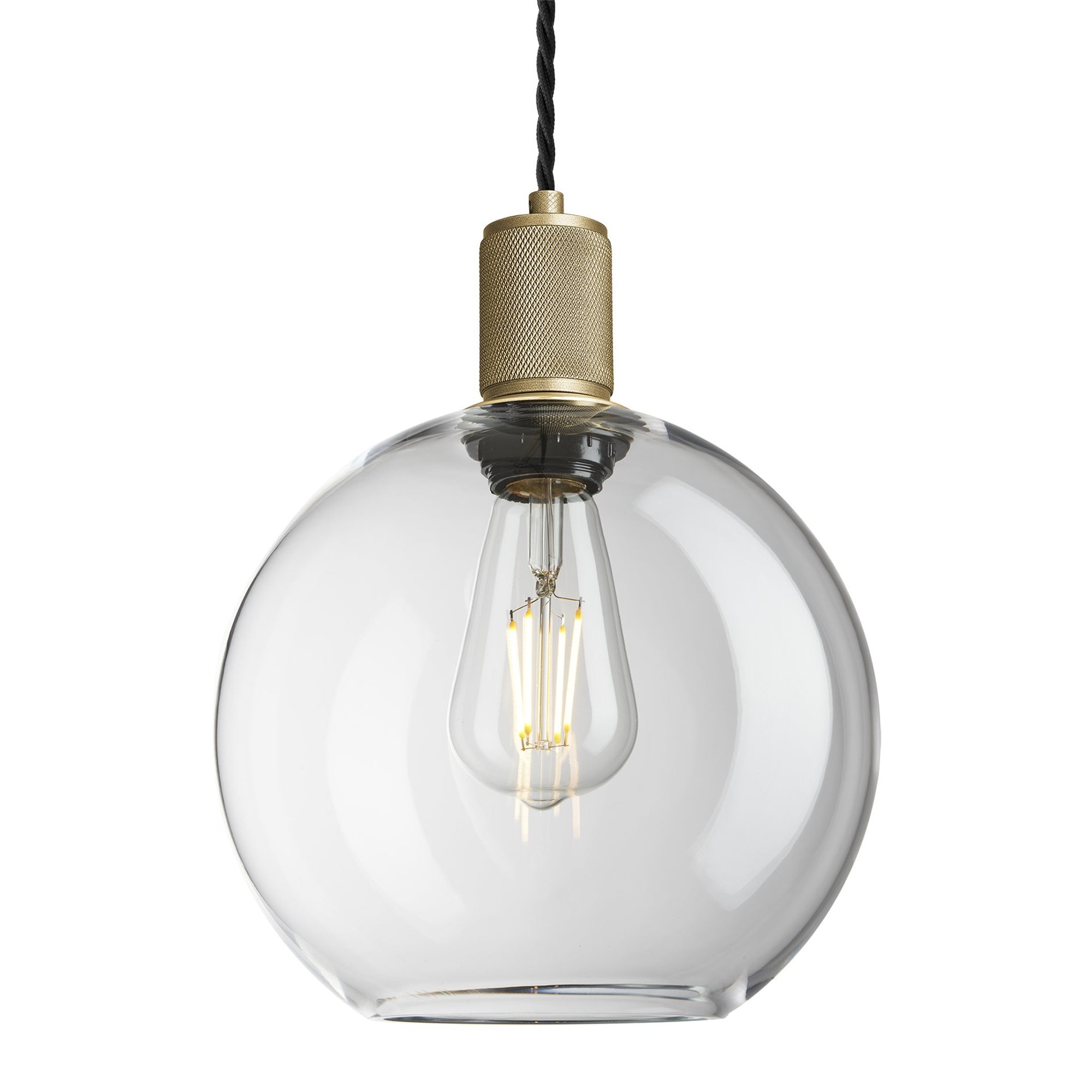 Clear Glass and Brass Holder Globe Pendant Knurled Holder KN-GLGLP9-CL-BH