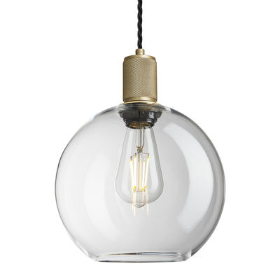 Clear Glass and Brass Holder Globe Pendant Knurled Holder KN-GLGLP9-CL-BH