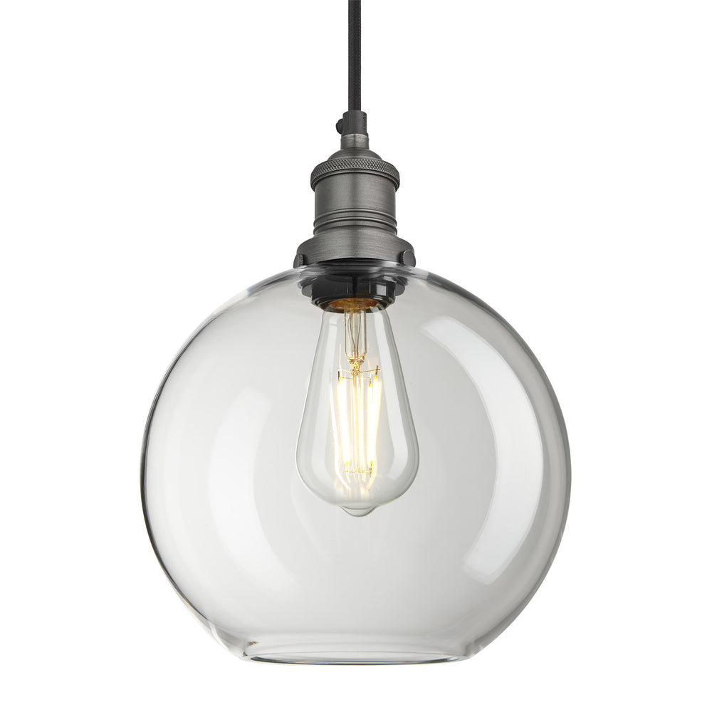 Clear Glass with Pewter Holder Pendant Lighting Globe Brooklyn BR-GLGLP9-CL-PH