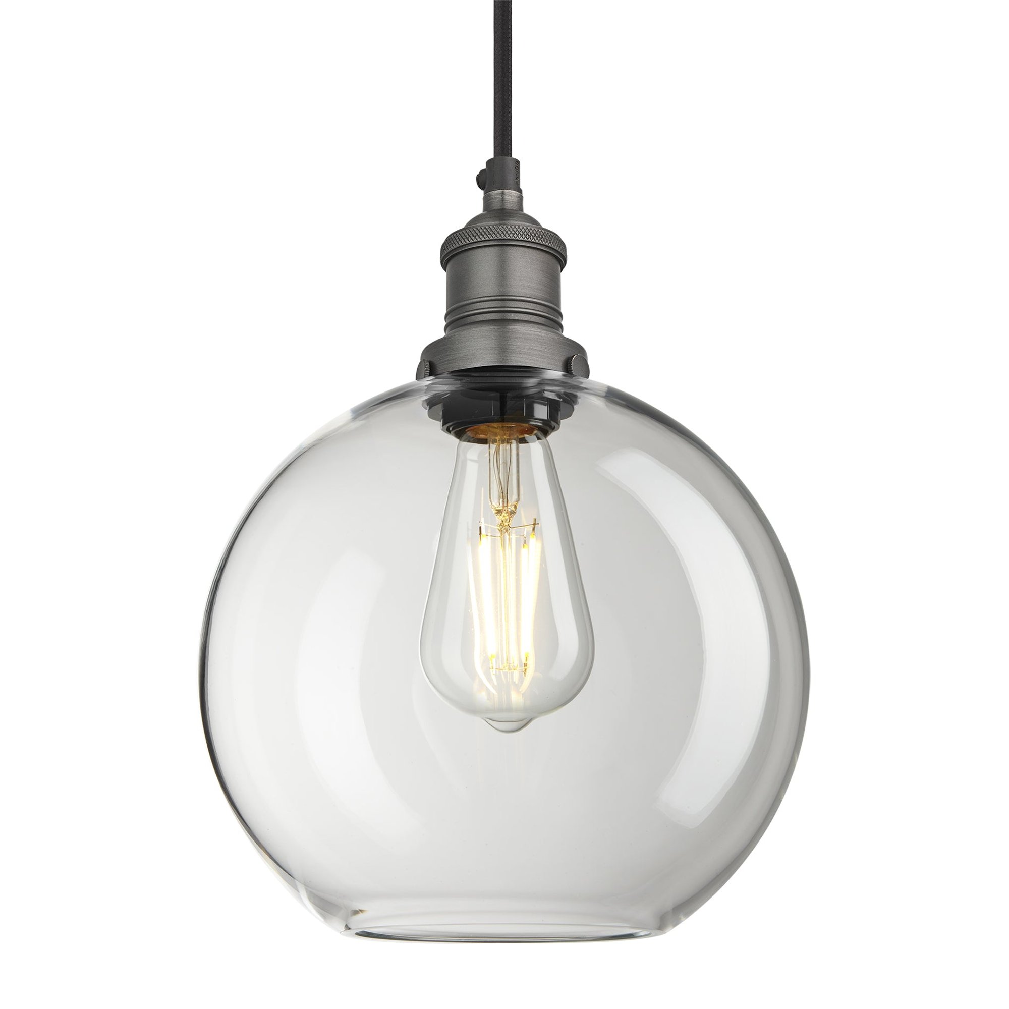 Clear Glass with Pewter Holder Pendant Lighting Globe Brooklyn BR-GLGLP9-CL-PH