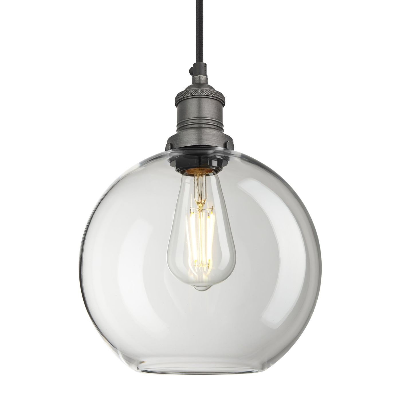 Clear Glass with Pewter Holder Pendant Lighting Globe Brooklyn BR-GLGLP9-CL-PH