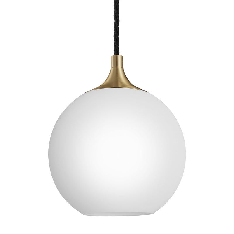Chelsea Opal Glass Globe Pendant Light in 9 Inch with Brass Holder, Product Code CH-OGL-GLP9-W-BH