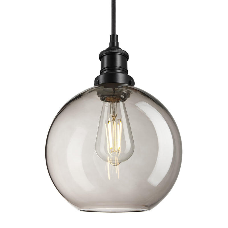 Smoked Glass Mocha with Black Holder Pendant Lighting Globe Brooklyn BR-SGL-GLP9-MO-BKH