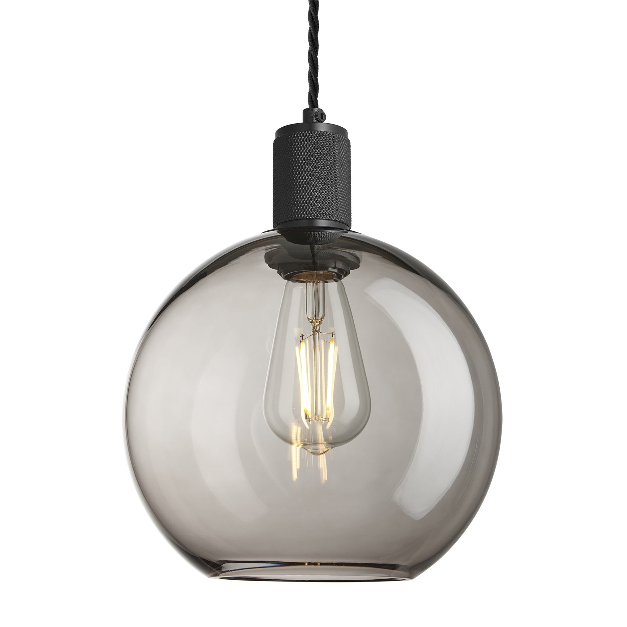 Smoked Glass Mocha with Black Holder Globe Pendant Knurled Holder KN-SGL-GLP9-MO-BKH