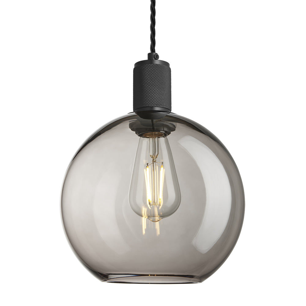Smoked Glass Mocha with Black Holder Globe Pendant Knurled Holder KN-SGL-GLP9-MO-BKH