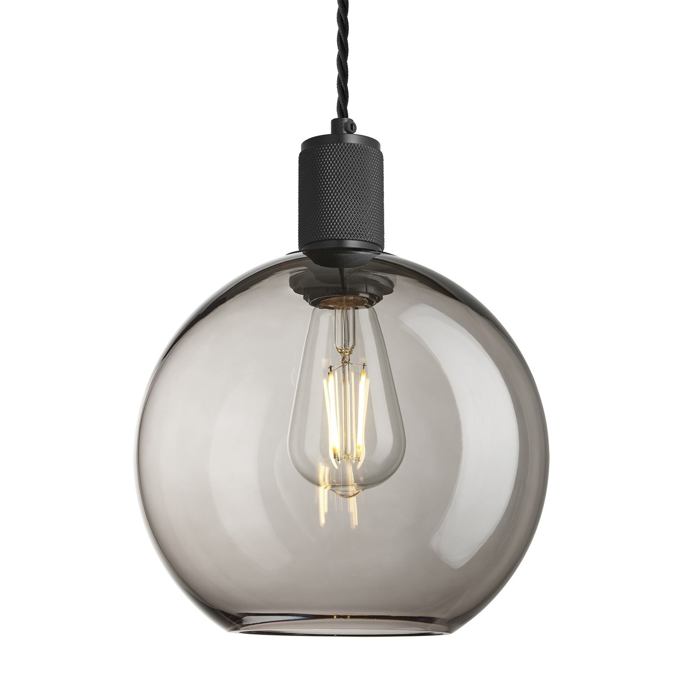 Smoked Glass Mocha with Black Holder Globe Pendant Knurled Holder KN-SGL-GLP9-MO-BKH