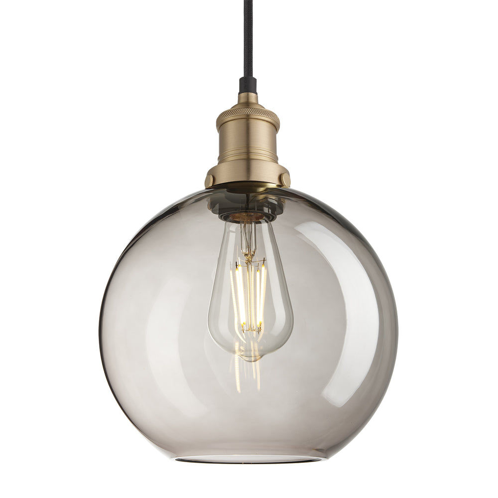 Smoked Glass Mocha with Brass Holder Pendant Lighting Globe Brooklyn BR-SGL-GLP9-MO-BH