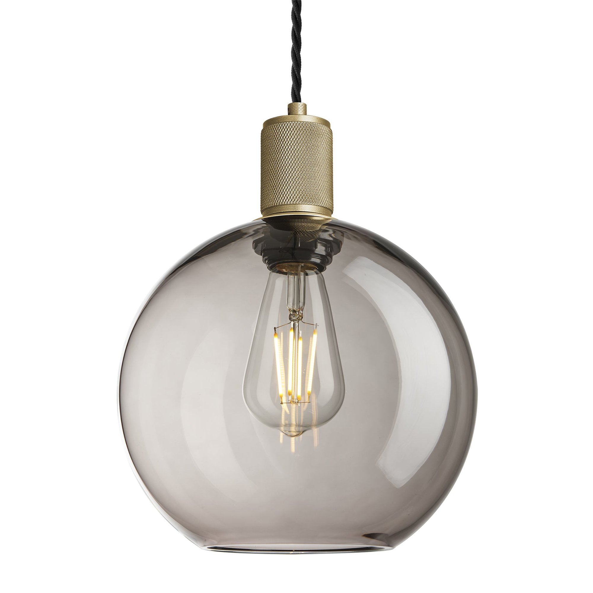Smoked Glass Mocha with Brass Holder Globe Pendant Knurled Holder KN-SGL-GLP9-MO-BH