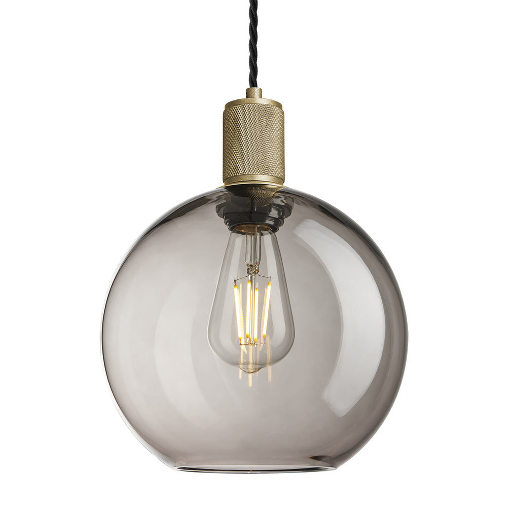Smoked Glass Mocha with Brass Holder Globe Pendant Knurled Holder KN-SGL-GLP9-MO-BH