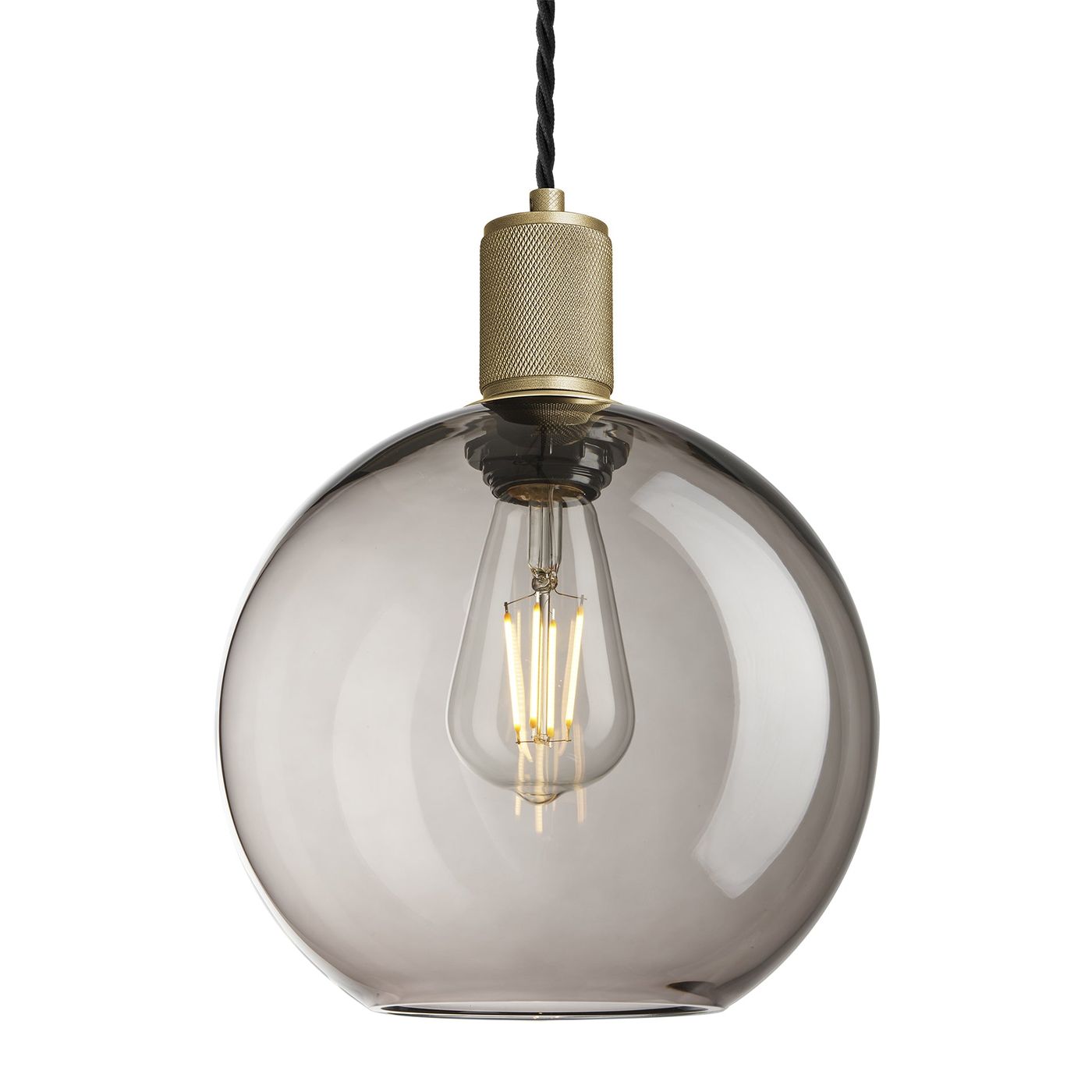 Smoked Glass Mocha with Brass Holder Globe Pendant Knurled Holder KN-SGL-GLP9-MO-BH