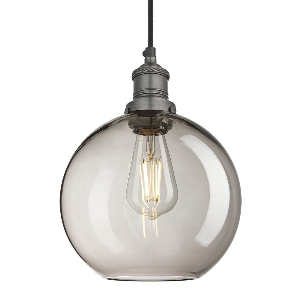Smoked Glass Mocha with Pewter Holder Pendant Lighting Globe Brooklyn BR-SGL-GLP9-MO-PH