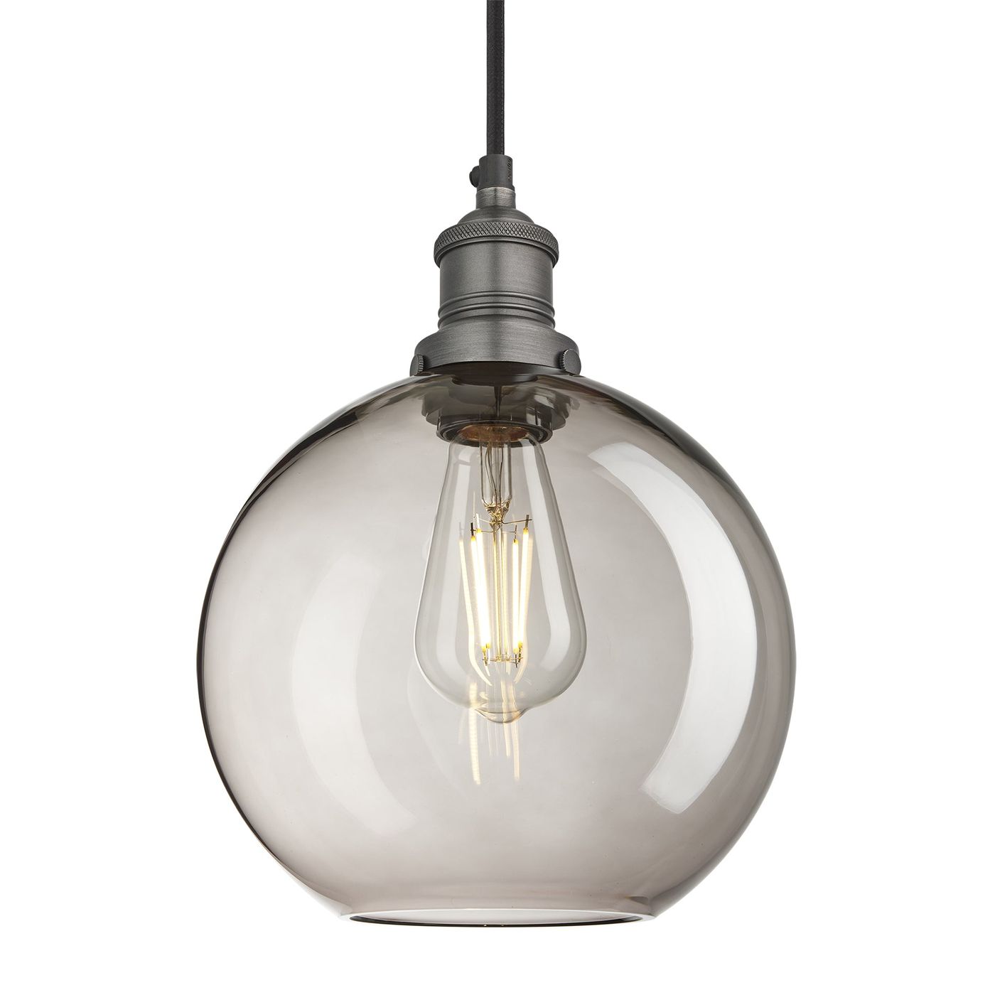 Smoked Glass Mocha with Pewter Holder Pendant Lighting Globe Brooklyn BR-SGL-GLP9-MO-PH