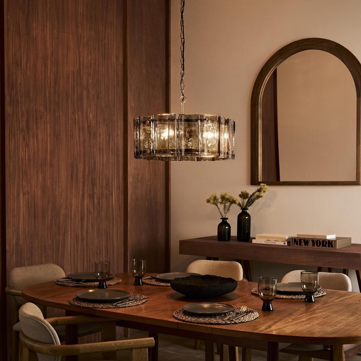 Amberley Round Chandelier Light in 22 Inch with Mocha Glass