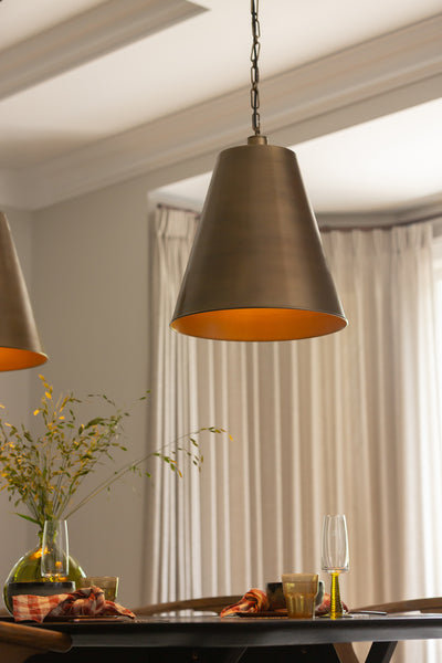 Albany Funnel Pendant Light - 16 inch - Brass - Chain Holder - Voucher Applicable - Industville Lighting UK