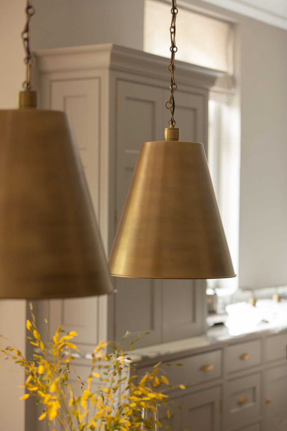 Albany Funnel Pendant Light - 16 inch - Brass - Chain Holder