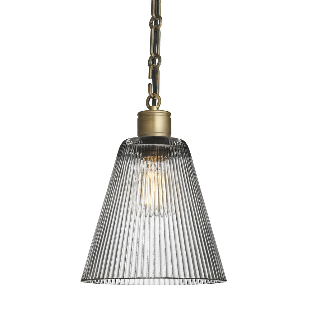 Albany Chain Clear Glass Funnel Pendant Light in 8 Inch with Brass Holder