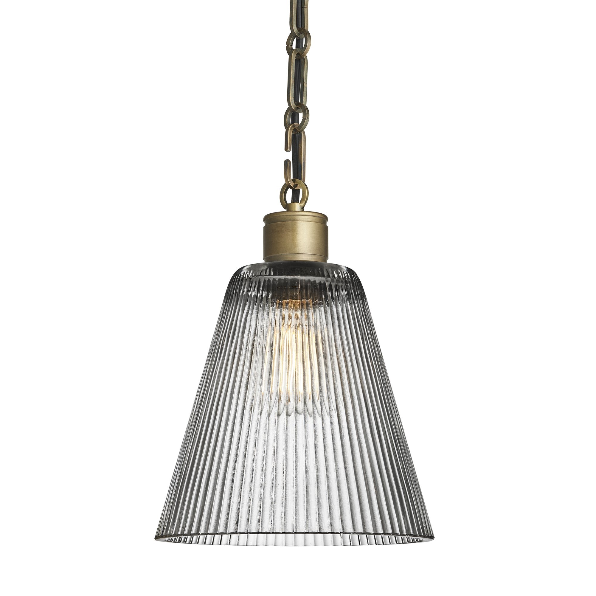 Albany Chain Clear Glass Funnel Pendant Light in 8 Inch with Brass Holder