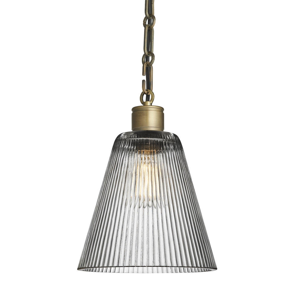 Albany Chain Clear Glass Funnel Pendant Light in 8 Inch with Brass Holder