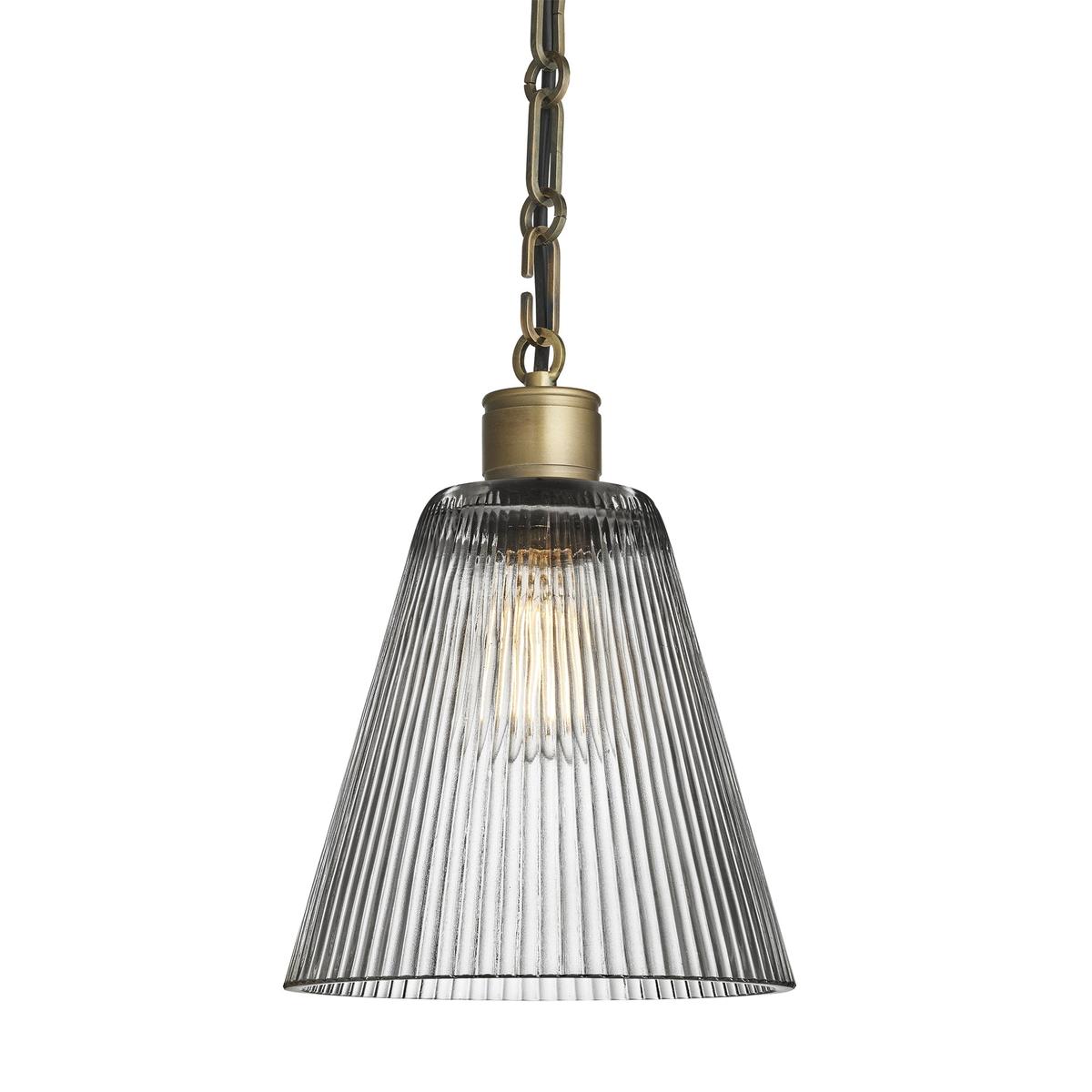 Albany Chain Clear Glass Funnel Pendant Light in 8 Inch with Brass Holder