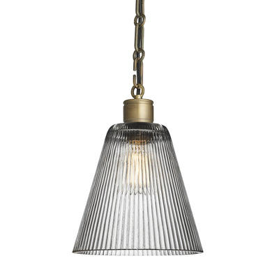 Albany Chain Clear Glass Funnel Pendant Light in 8 Inch with Brass Holder